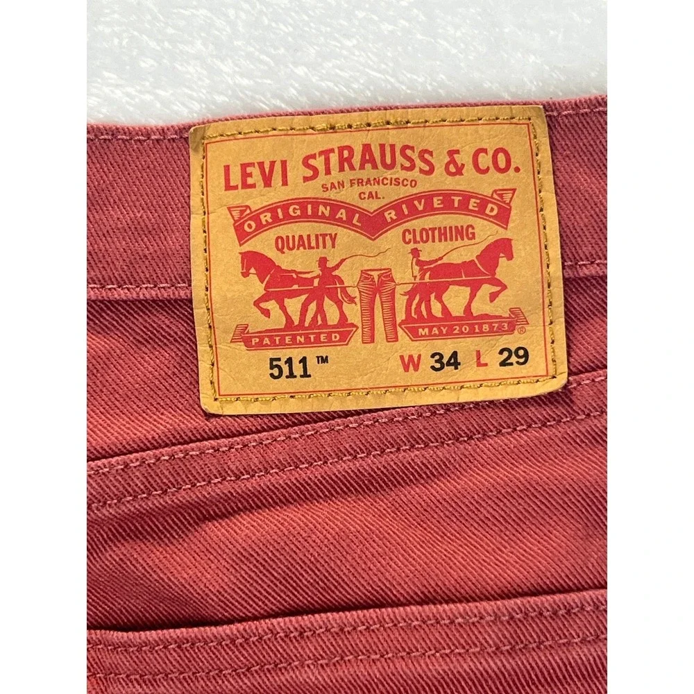 Levi Strauss 511 Slim Fit Red Denim Jeans Mens W34‎ L29 Casual Chinos Pants